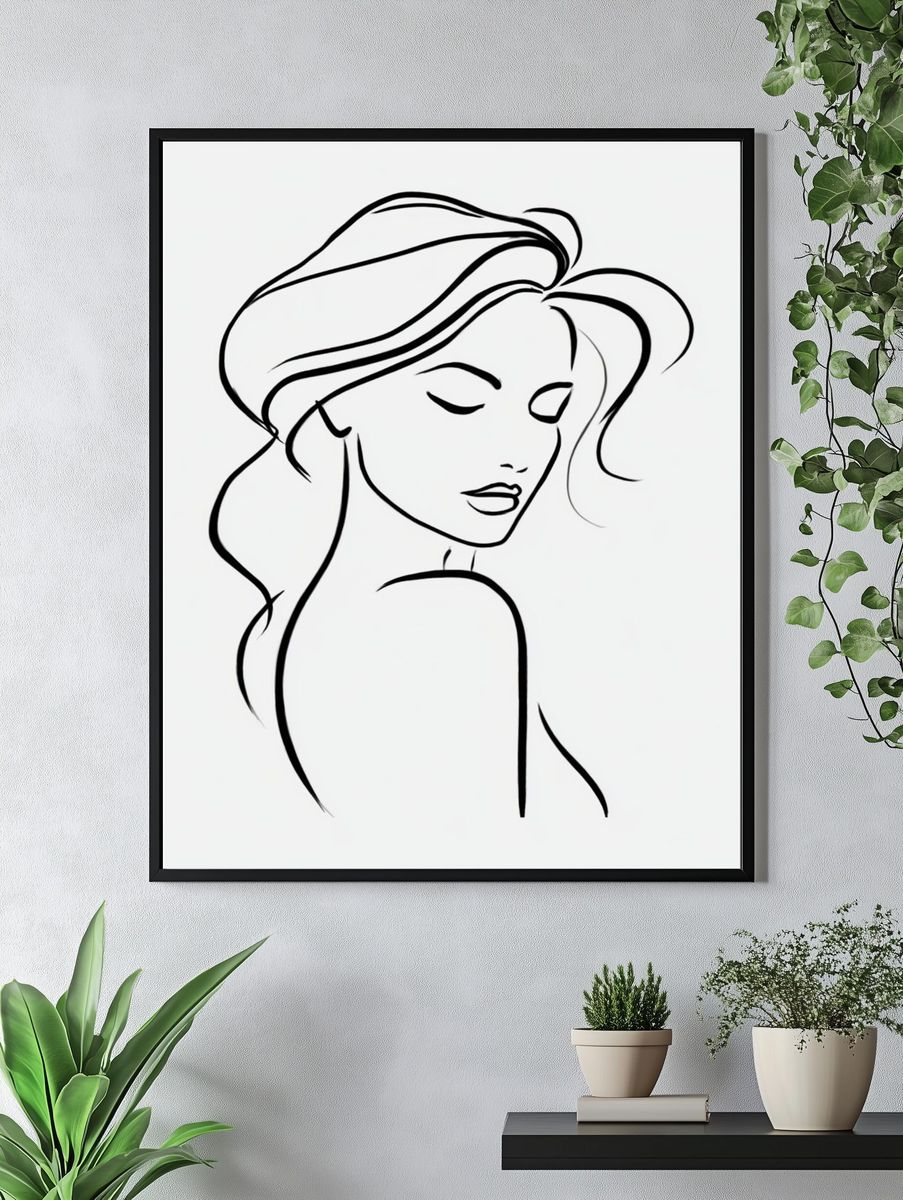 Elegant Woman Line Art Poster. — room view 4