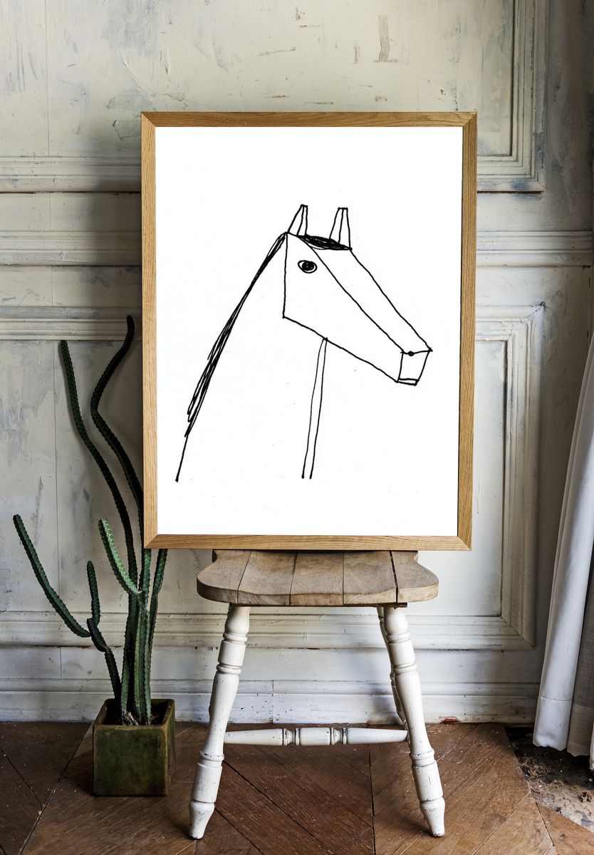 Minimal Horse Line-Art Poster. — room view 1