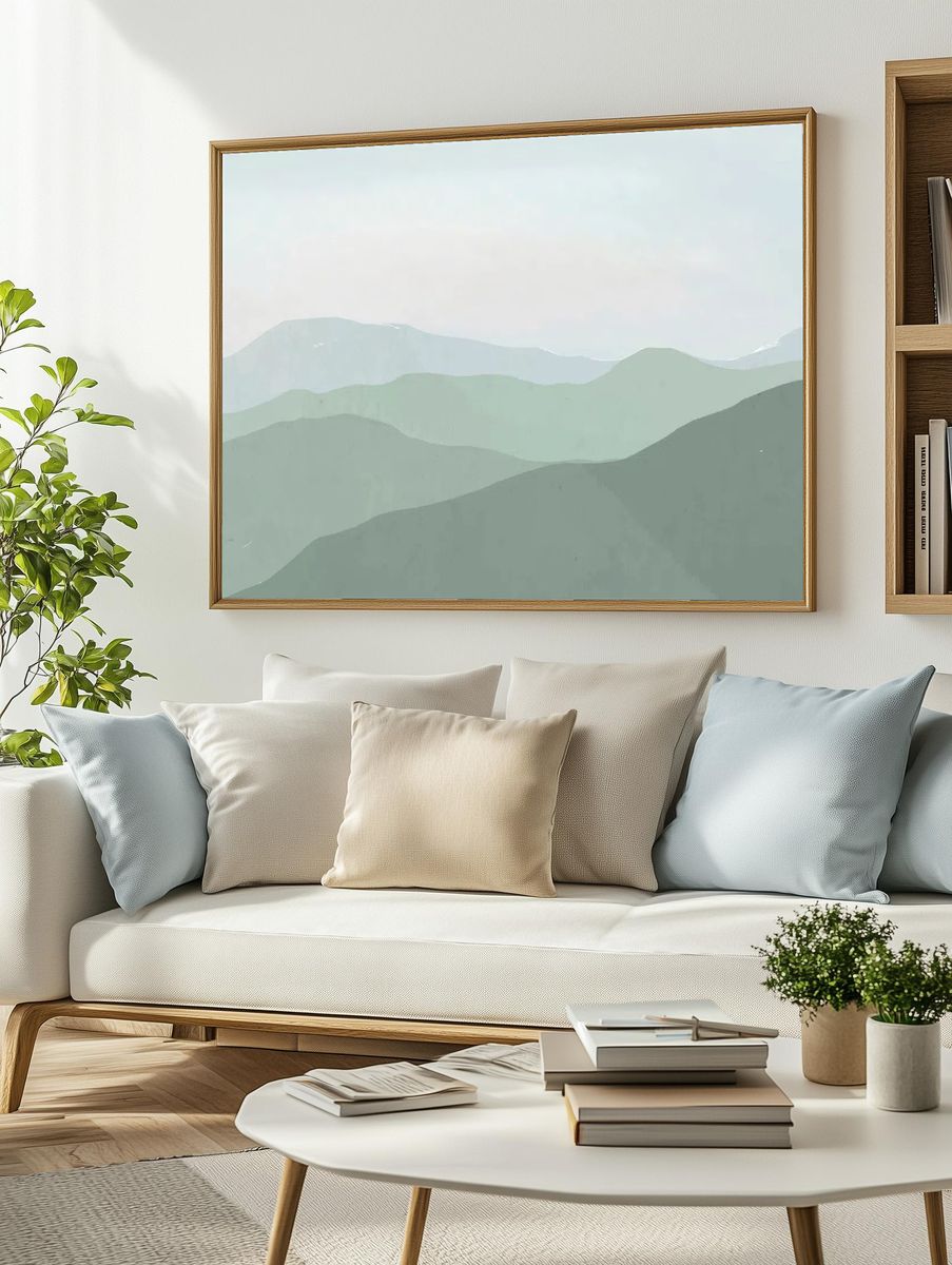 Serene Mountain Landscape Poster. — room view 2