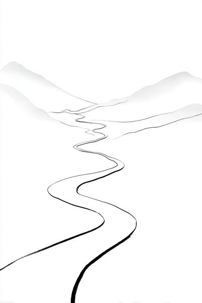 Winding Road in Mountains — Minimalist Print