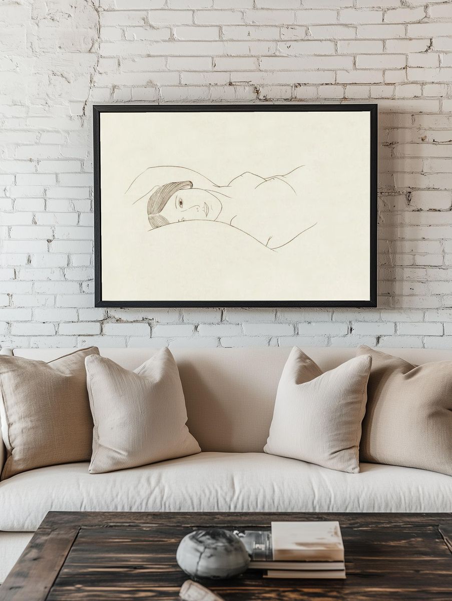 Serene Woman Lying Down — Minimalist Print room preview