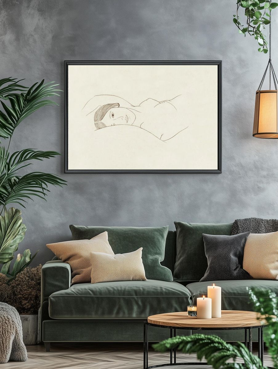 Serene Woman Lying Down — Minimalist Print. — room view 4