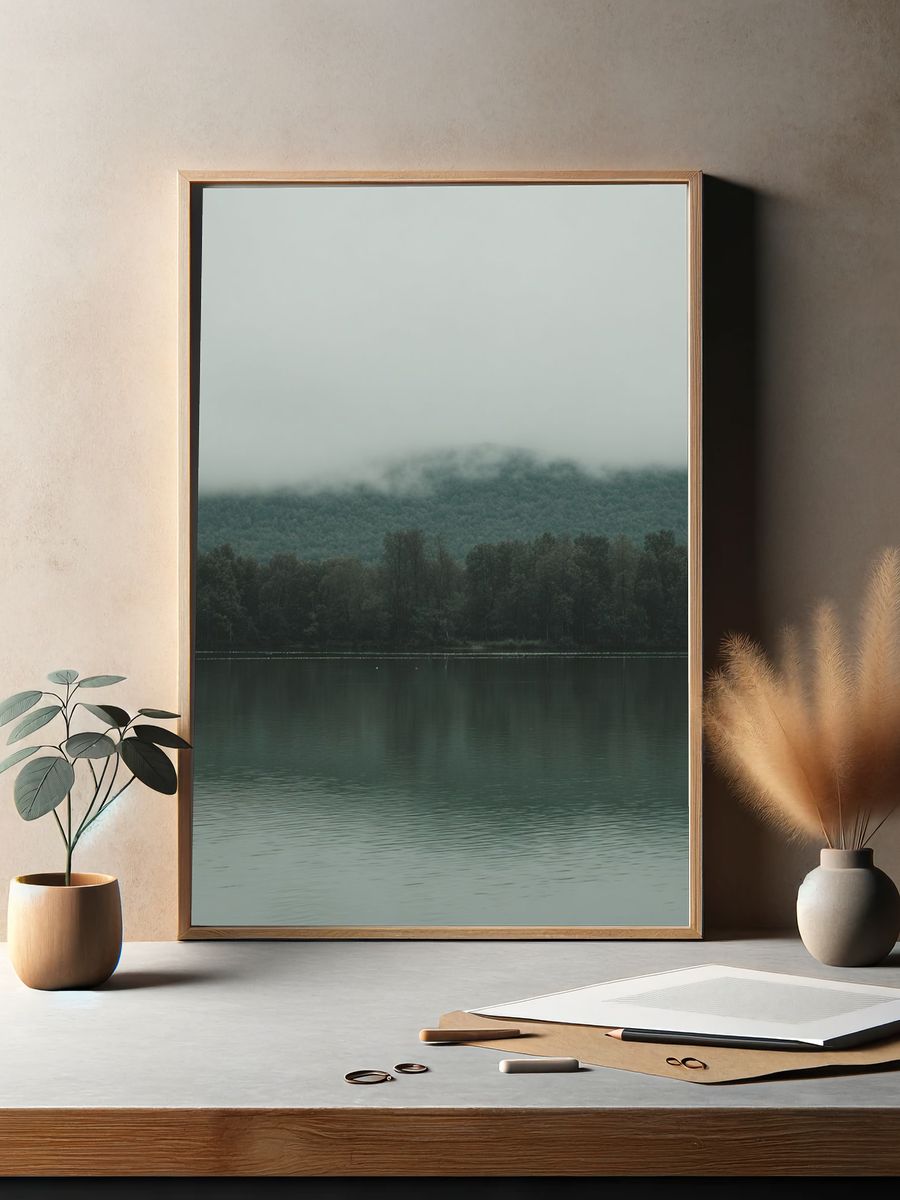 Misty Lake Reflection — Photography Print. — room view 2