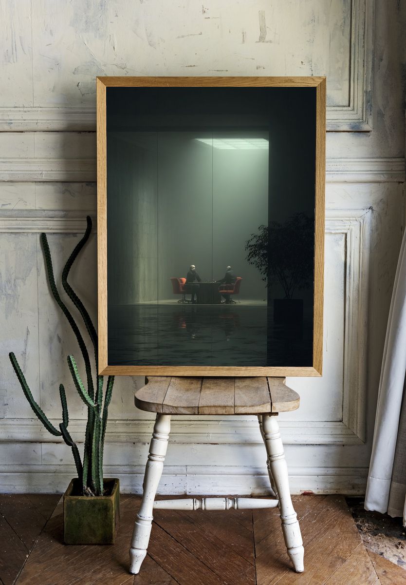 Mysterious Meeting — Minimalist Print. — room view 1