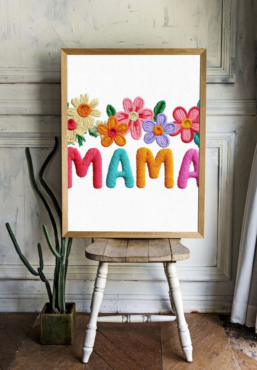 Mama Floral Embroidery Poster. — room view 1