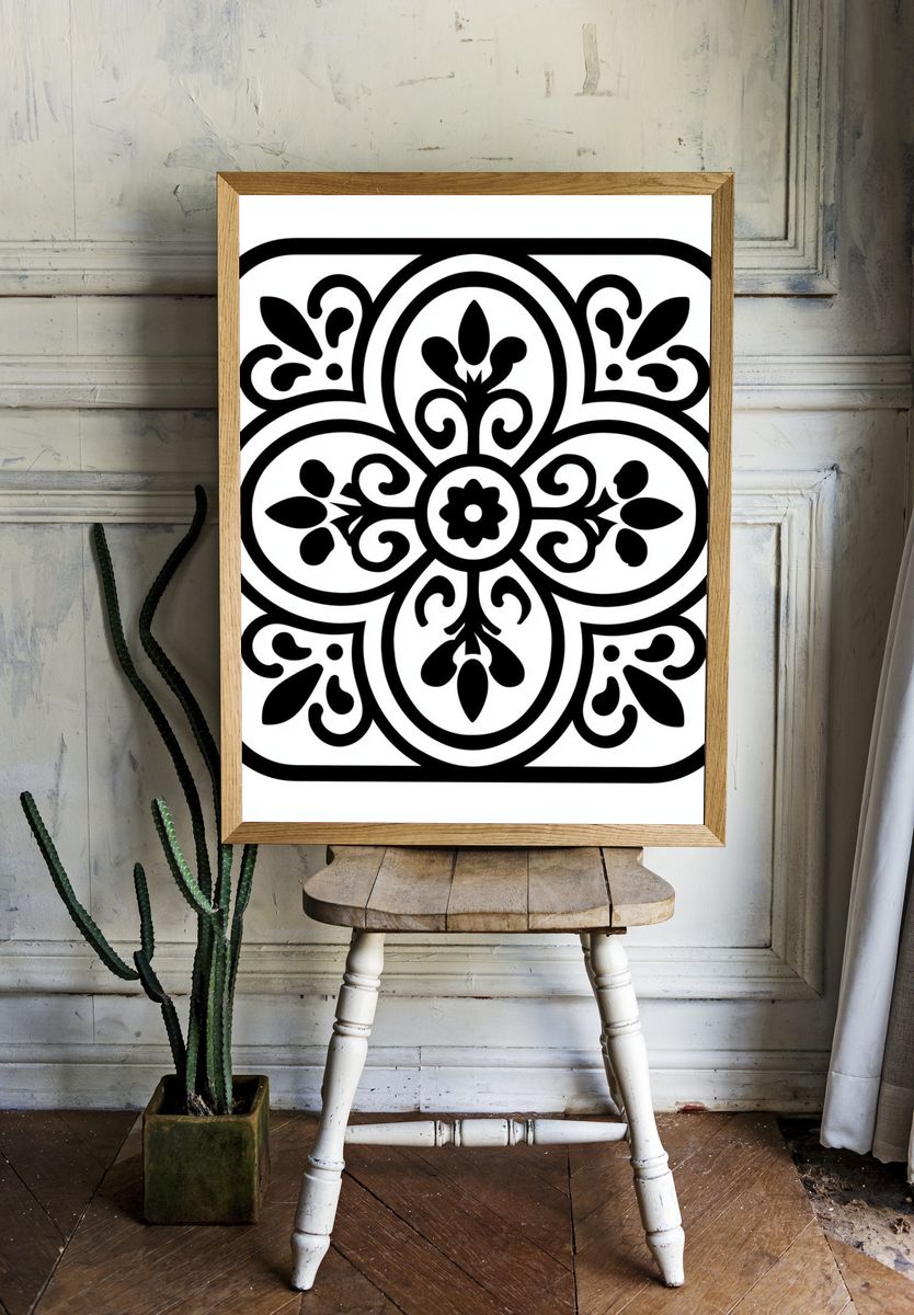 Floral Tile Minimalist Print. room preview