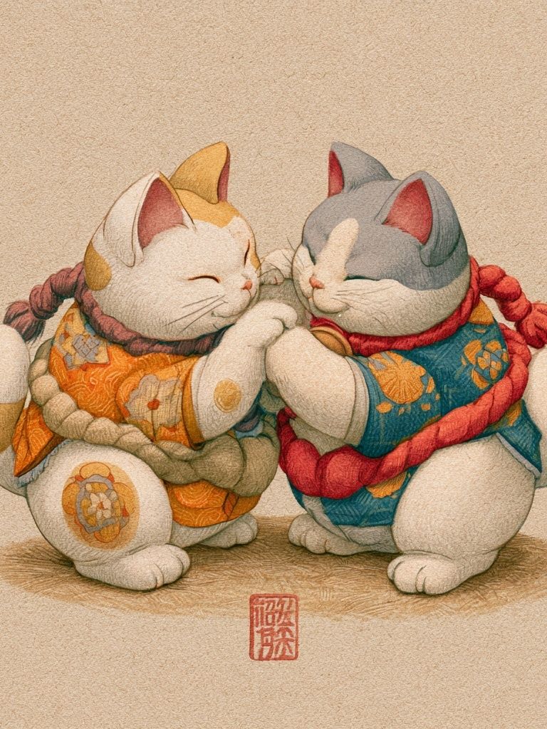 Maneki Neko Cats Illustration Poster. poster detail
