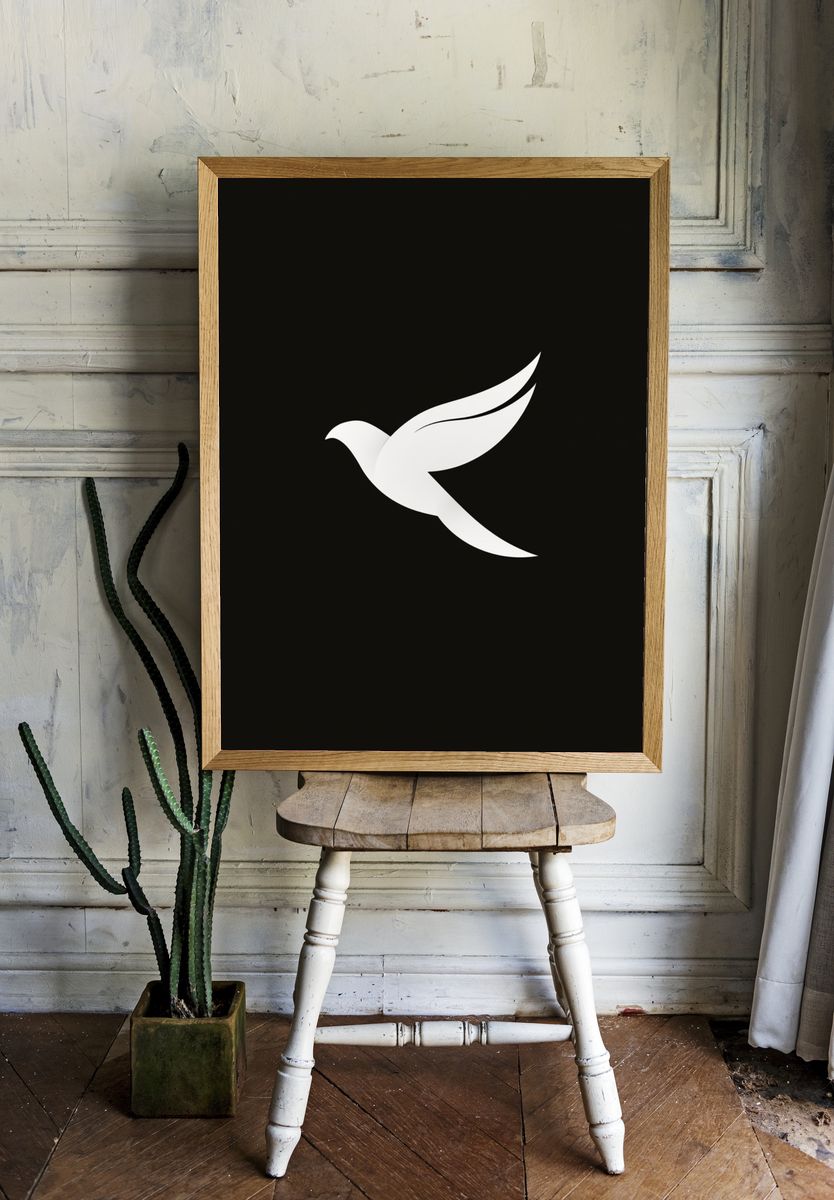 Minimal White Dove Poster. — room view 1