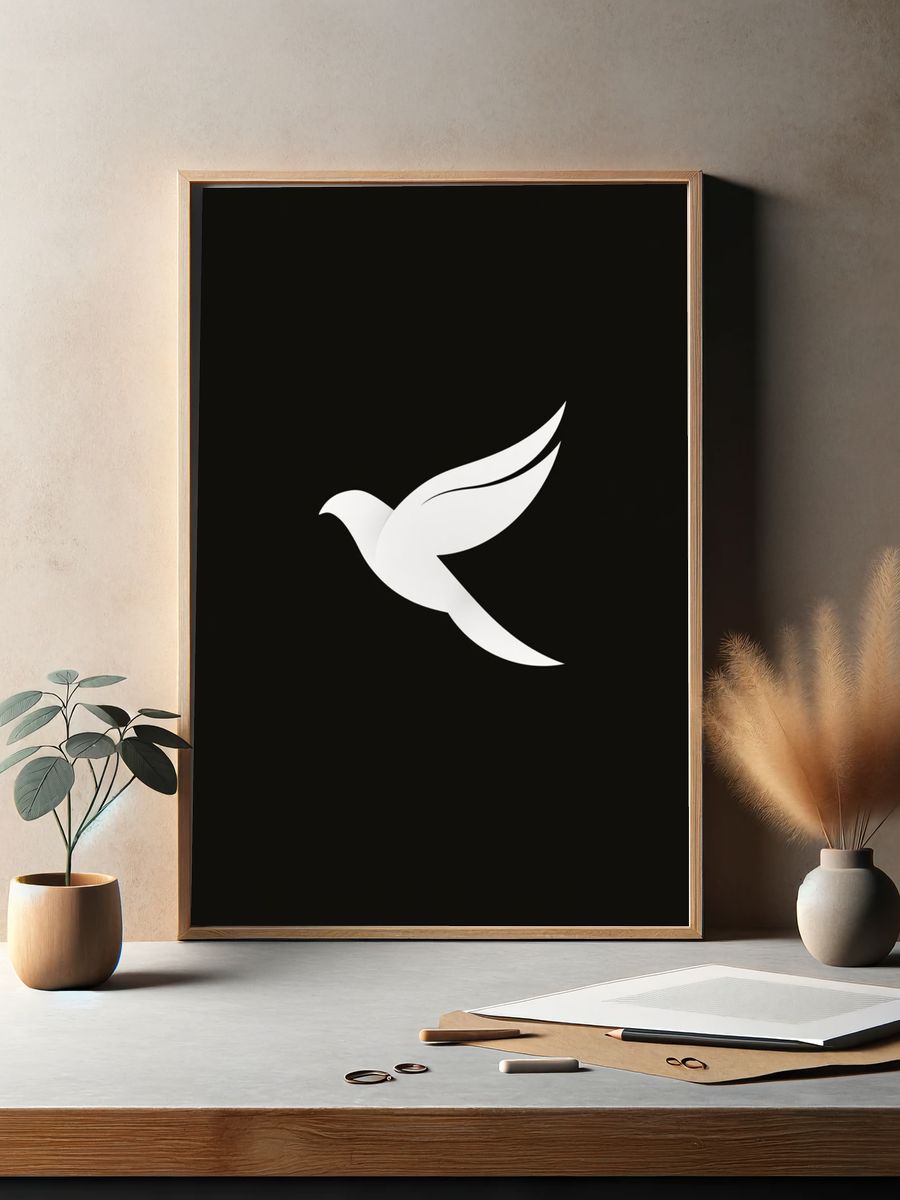 Minimal White Dove Poster. — room view 2