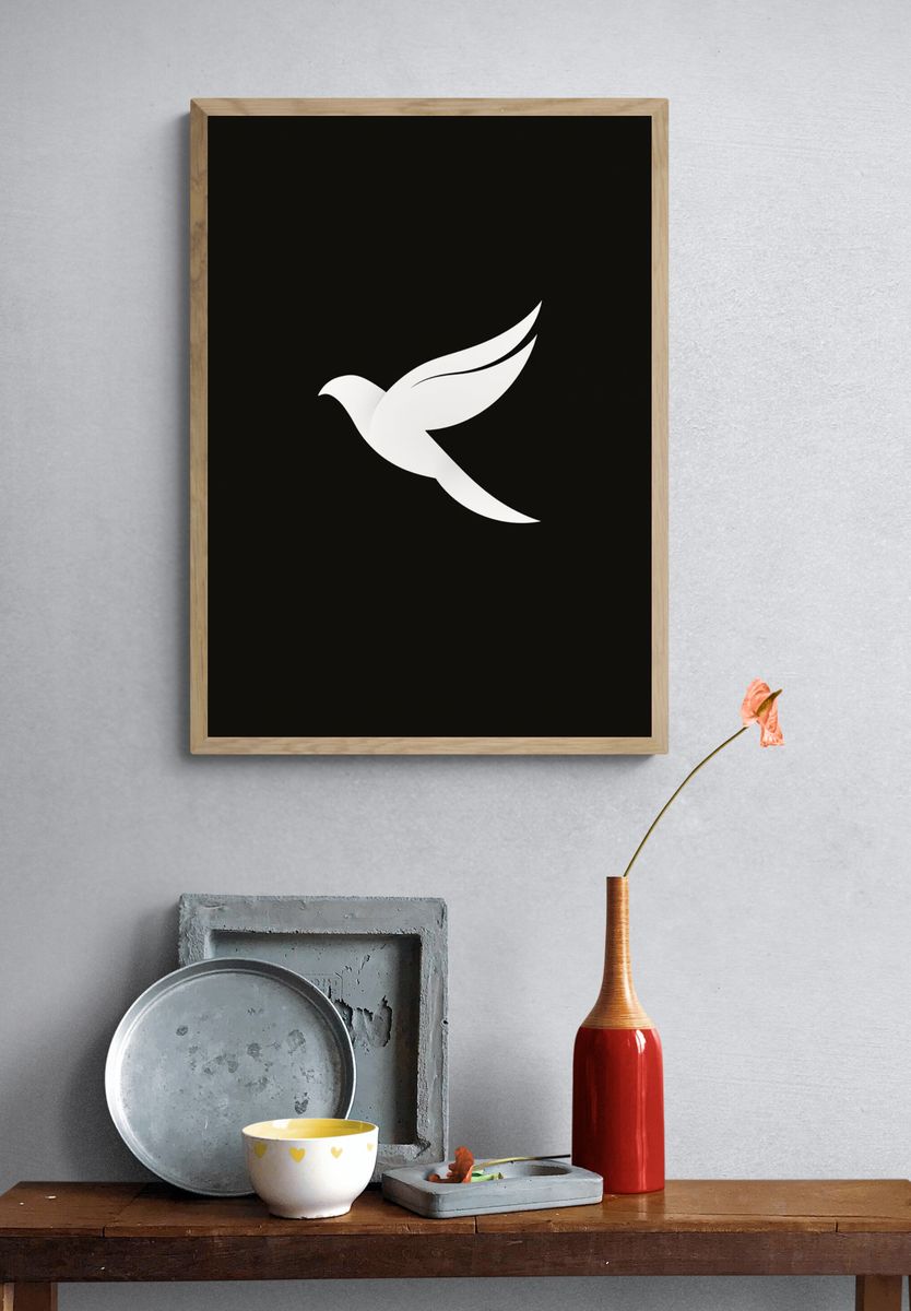 Minimal White Dove Poster. — room view 3