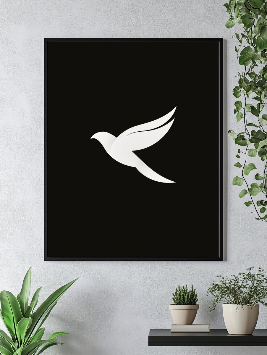 Minimal White Dove Poster. — room view 4