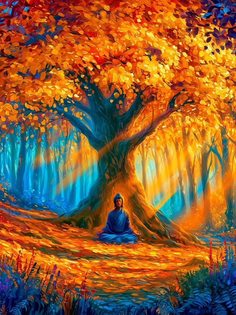 Meditation Under Autumn Tree Poster. poster — mindfulness art