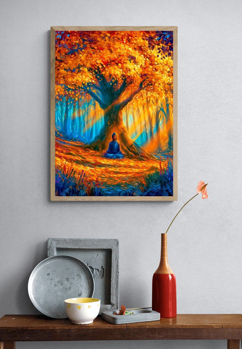 Meditation Under Autumn Tree Poster. — room view 3