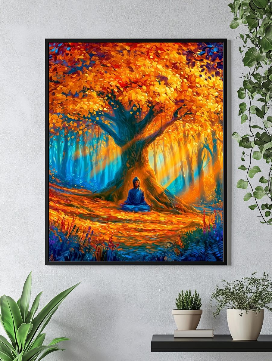 Meditation Under Autumn Tree Poster. — room view 4