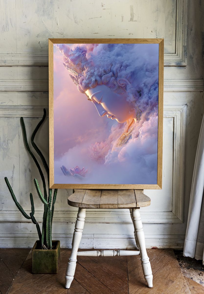 Dreamy Buddha Cloudscape Print. room preview