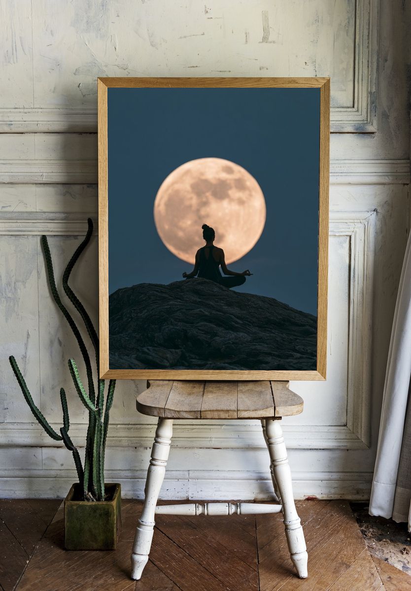 Moon Meditation Silhouette Print. room preview