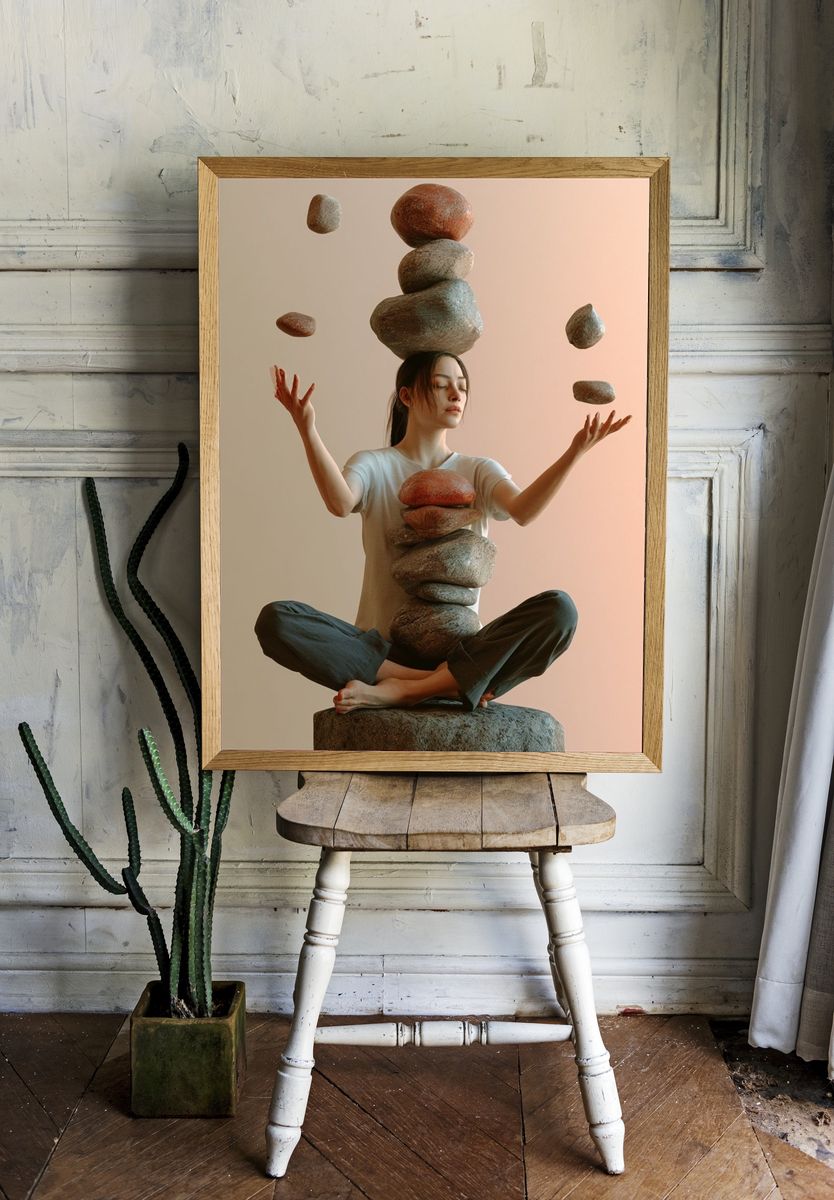 Floating Stones Meditation Print. room preview
