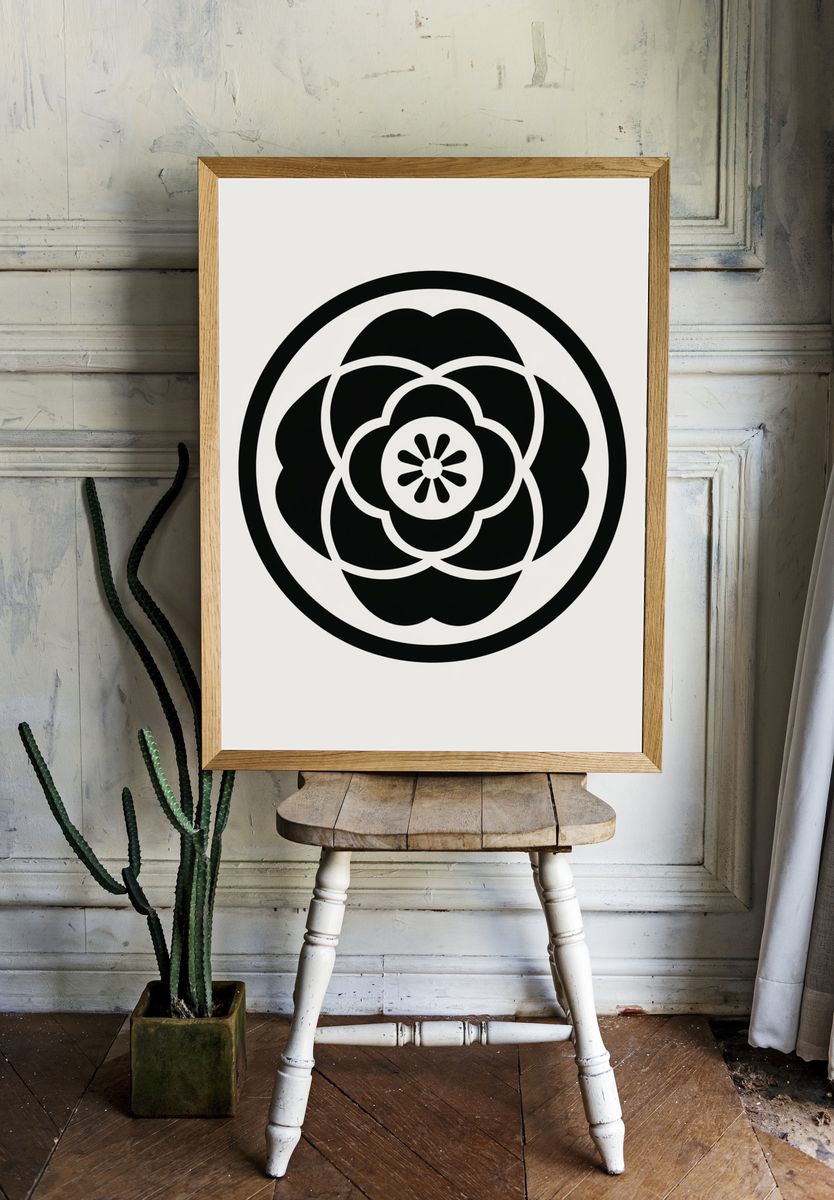 Monochrome Floral Emblem Poster. — room view 1