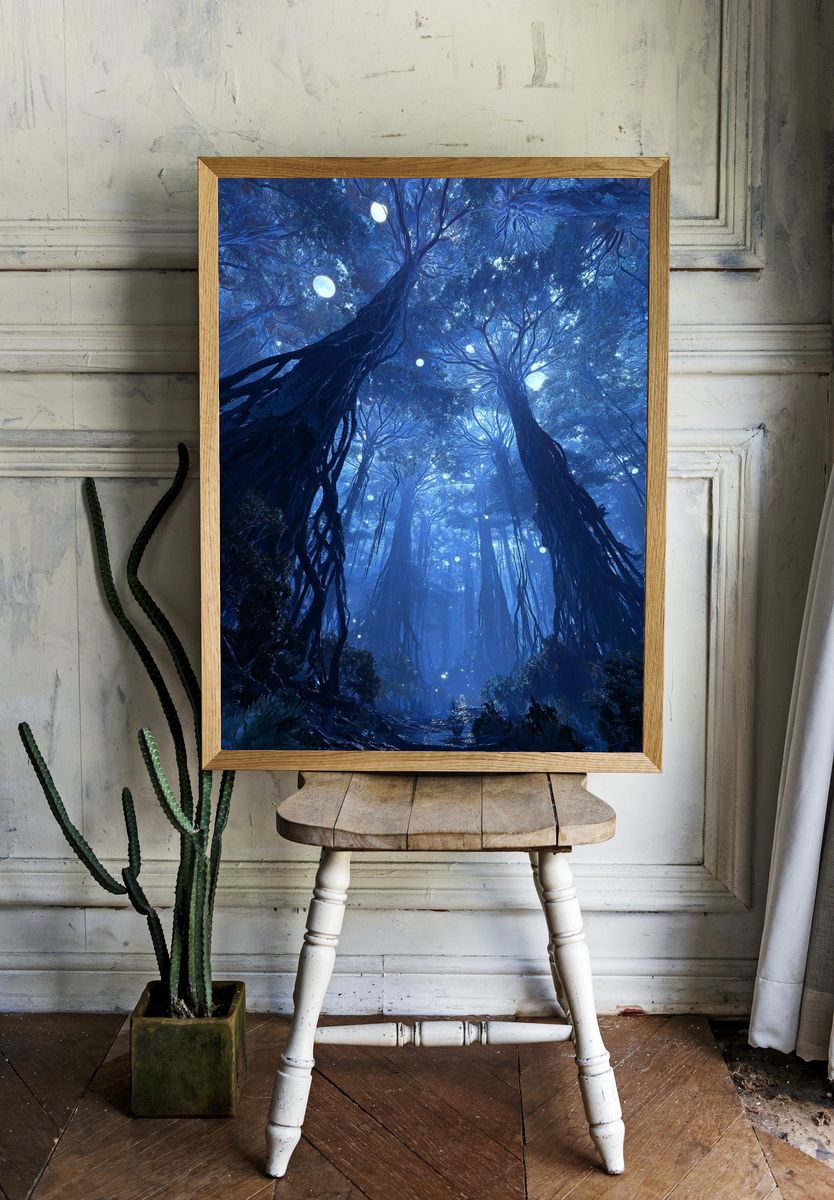 Mystical Forest at Night — Nature Print. room preview