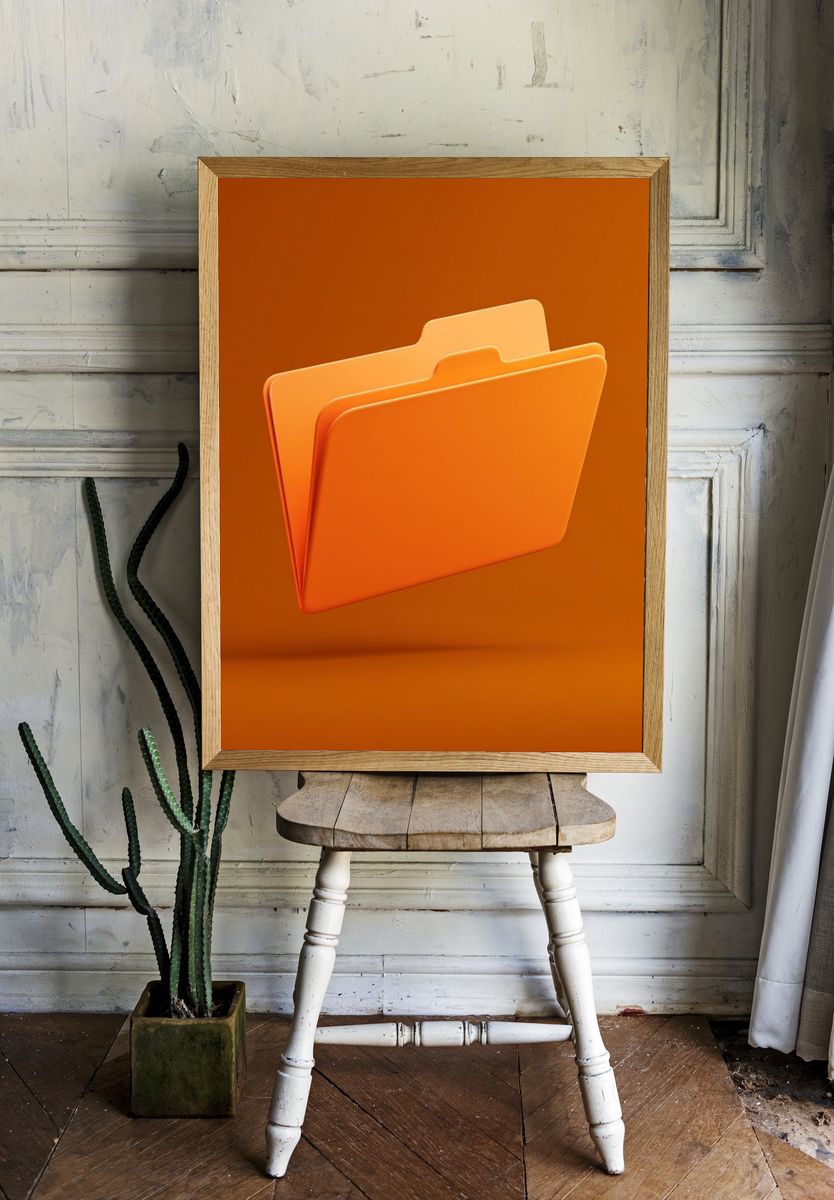 Orange Folder Minimalist Print. room preview