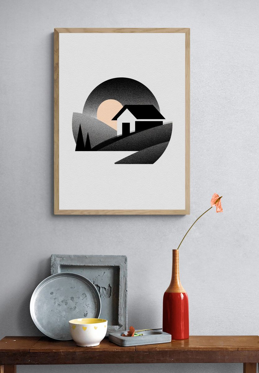 Minimal House Landscape Print. — room view 3