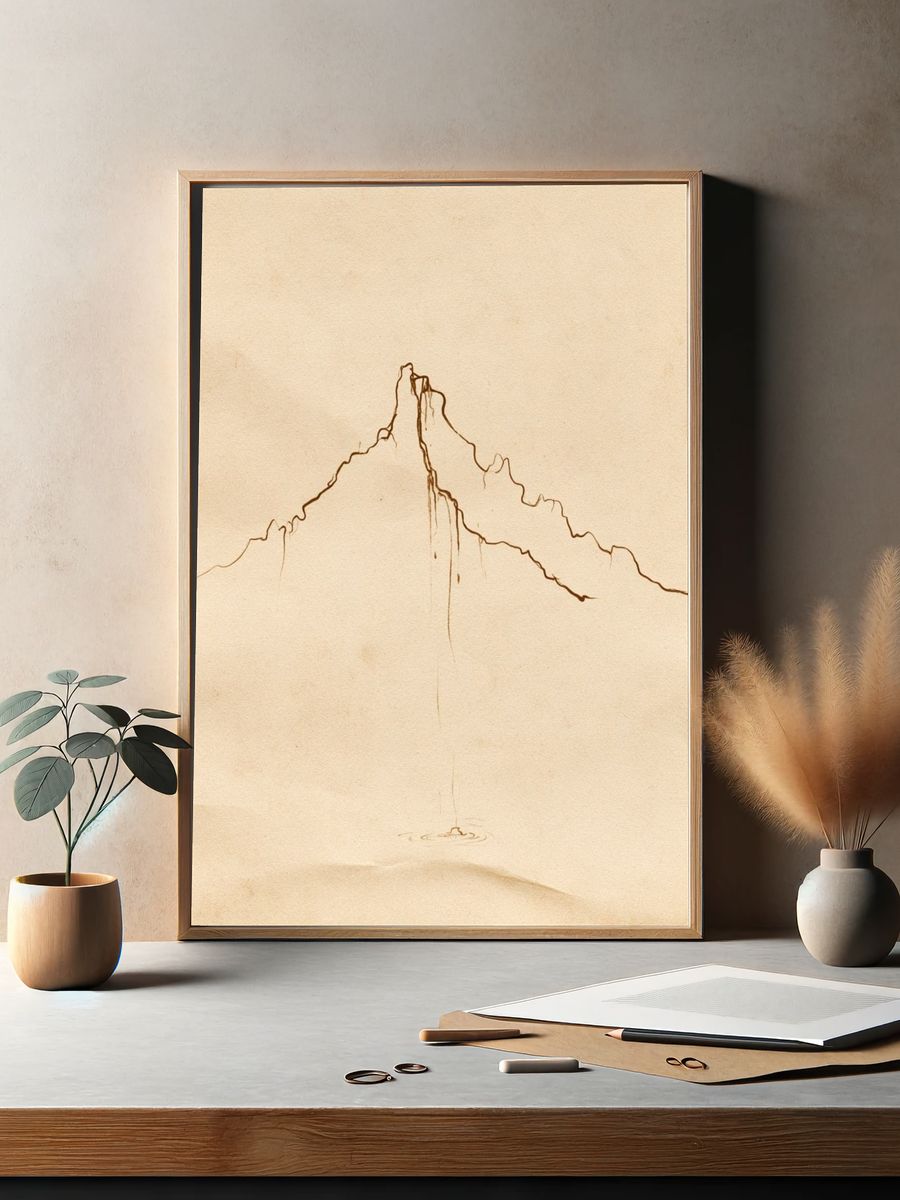 Minimal Mountain Line Art Poster. — room view 2