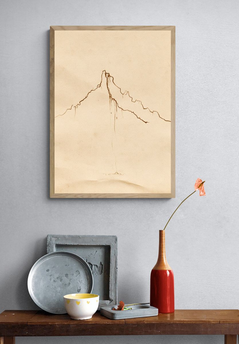 Minimal Mountain Line Art Poster. — room view 3
