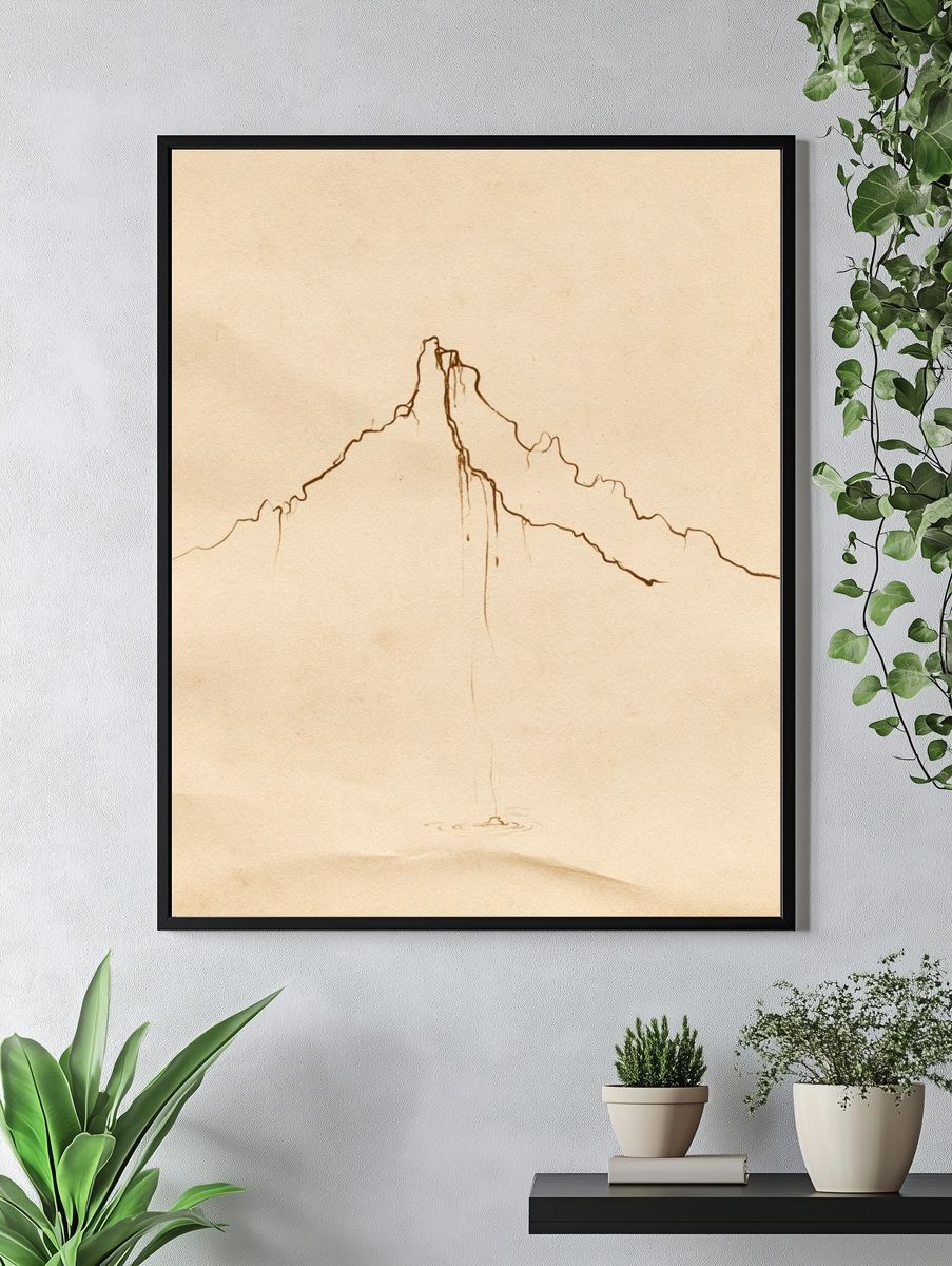 Minimal Mountain Line Art Poster. — room view 4