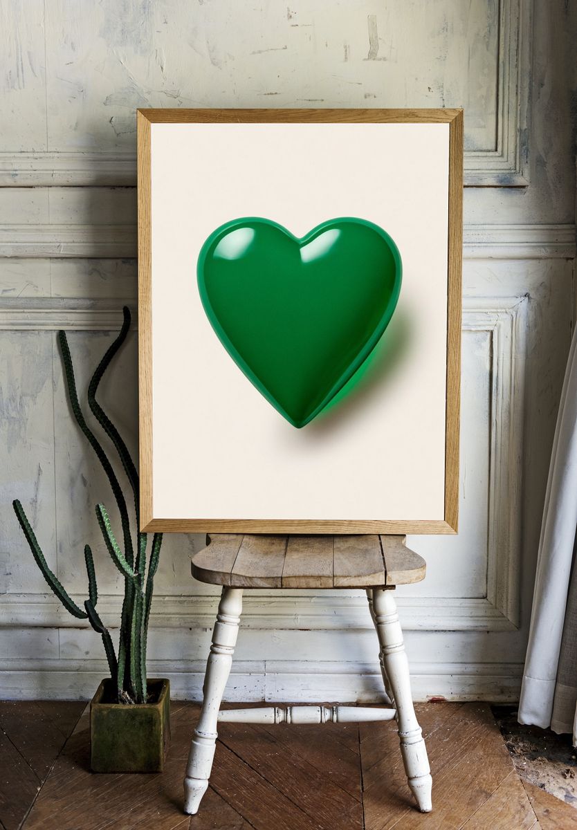 Green Heart Minimalist Print. — room view 1