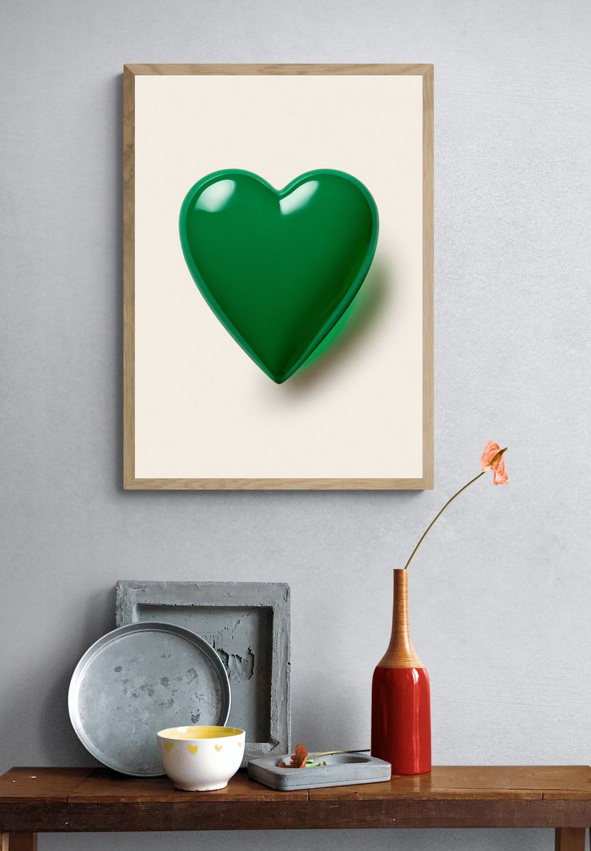 Green Heart Minimalist Print. — room view 3