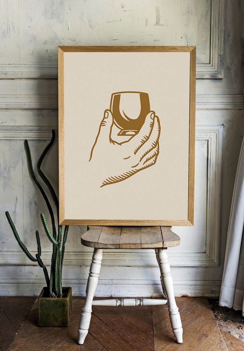 Hand Holding Glass Minimalist Print. — room view 1
