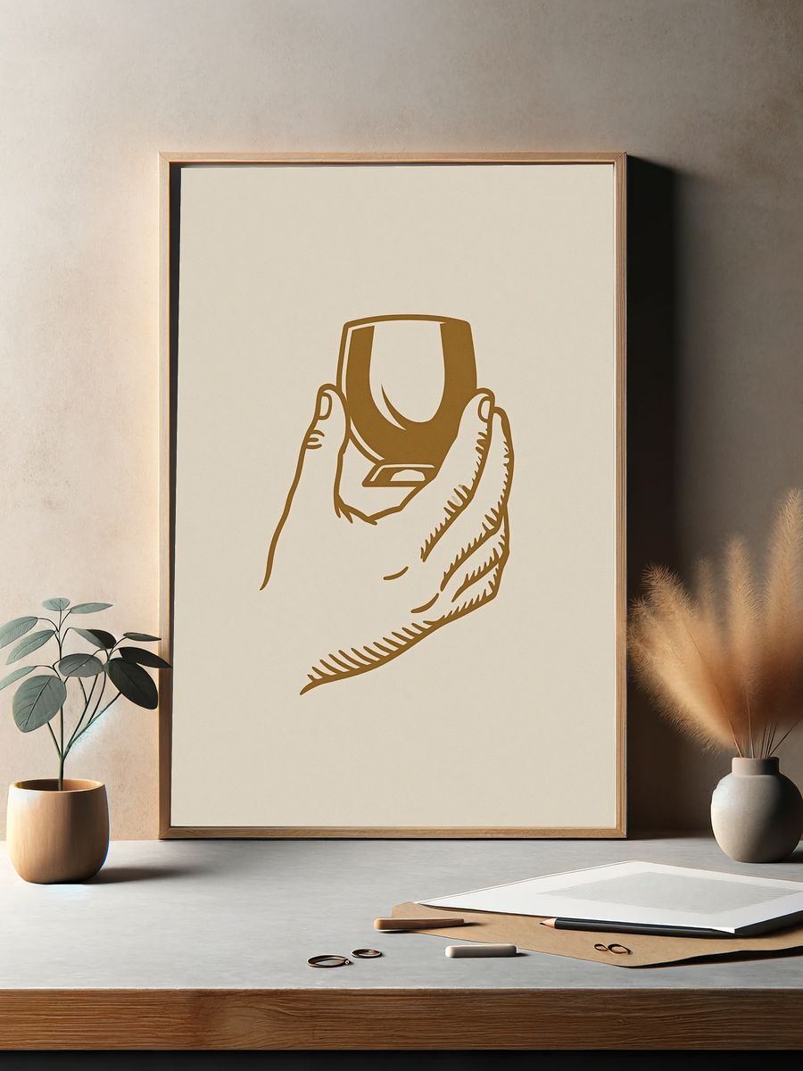 Hand Holding Glass Minimalist Print. — room view 2