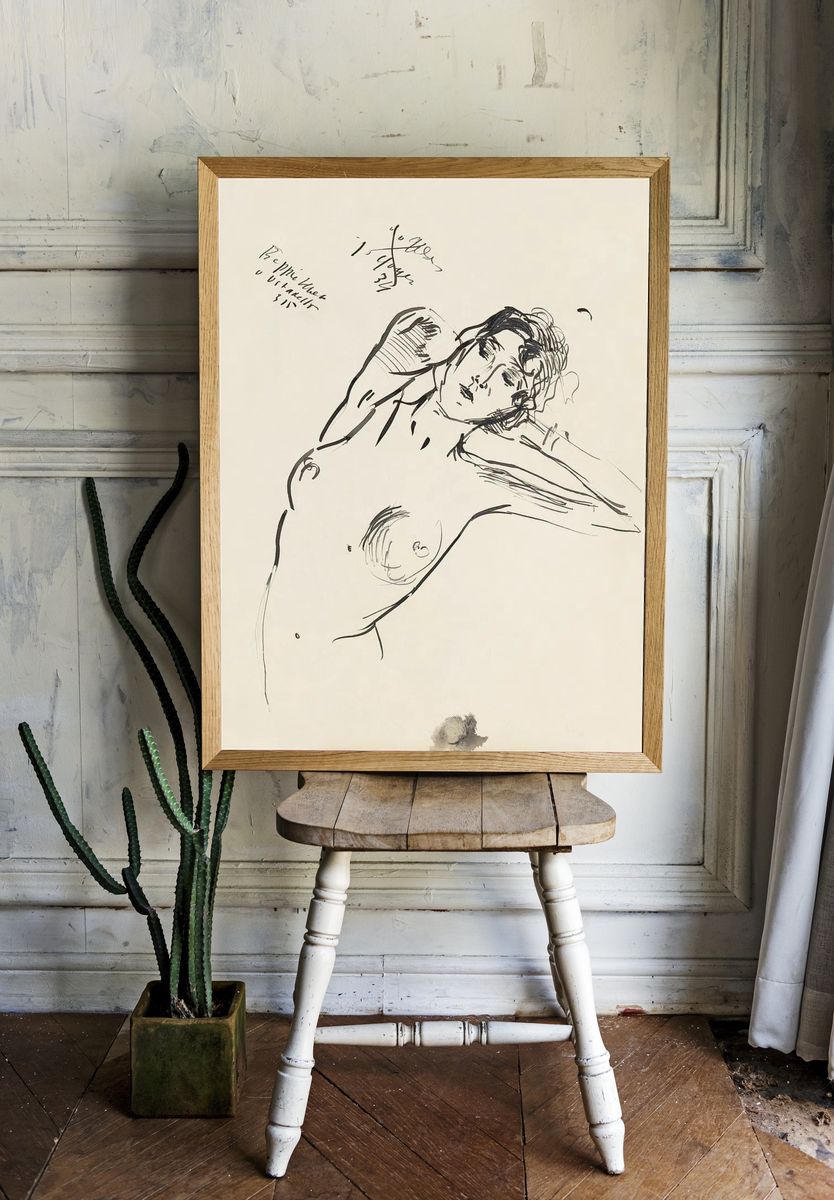 Reclining Nude Line Art Poster. — room view 1