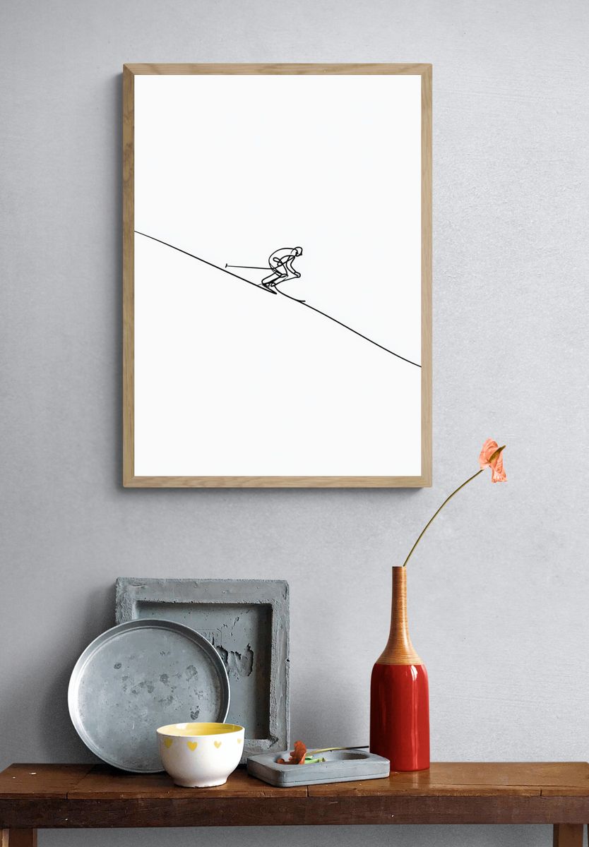 Skier Line Art Poster. — room view 3