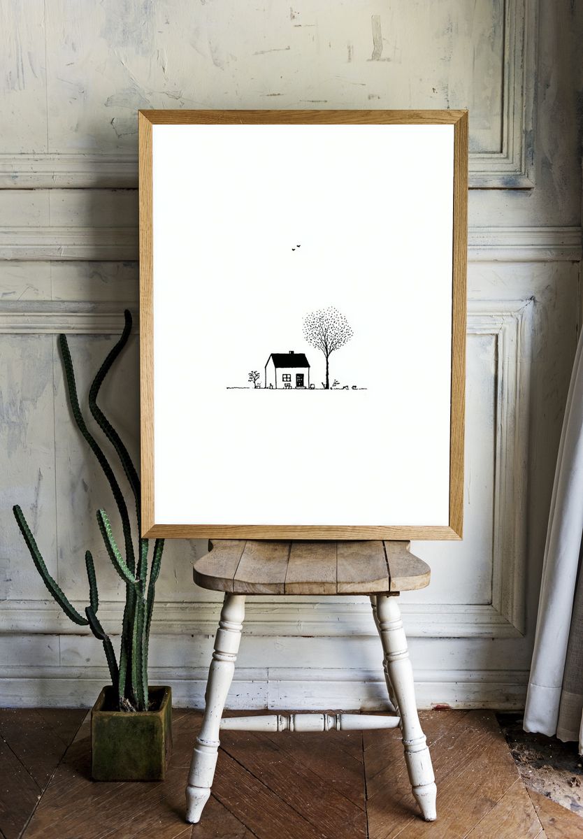 Minimal House Line Art Poster. — room view 1