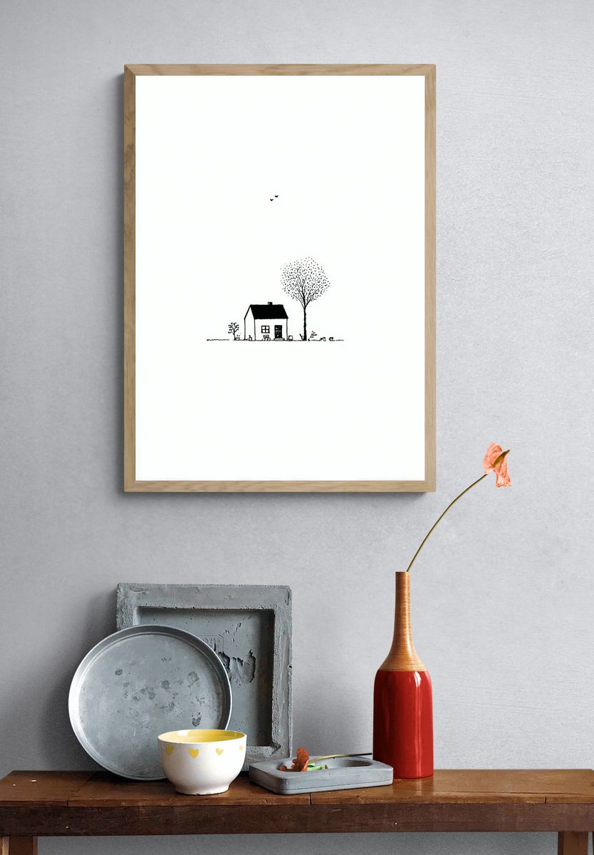 Minimal House Line Art Poster. — room view 3