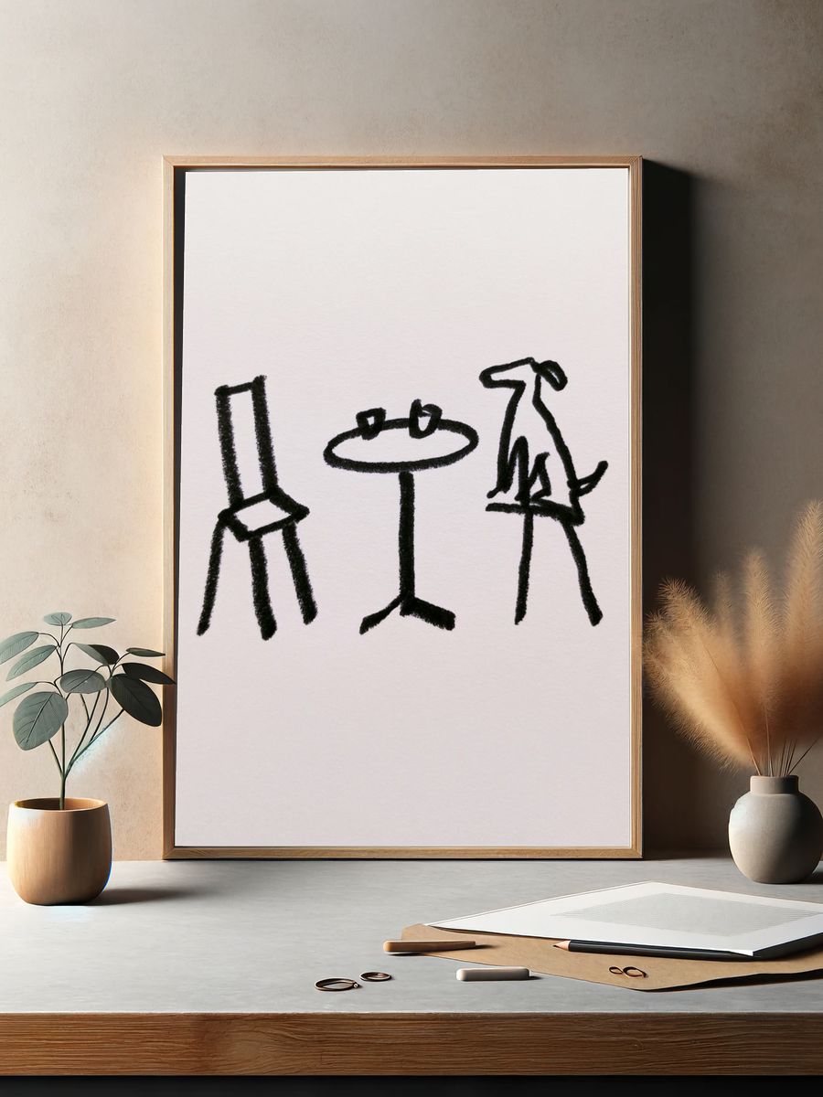 Minimalist Chair Sketch Poster. — room view 2