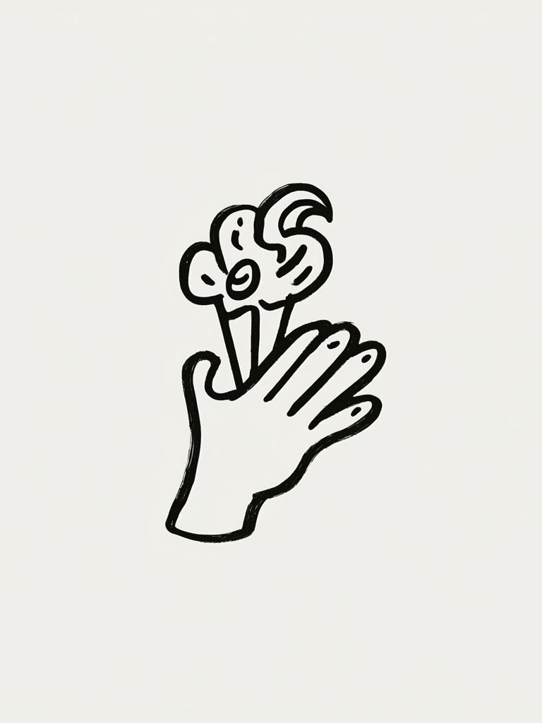 Hand Holding Flower Line-Art Poster. poster detail