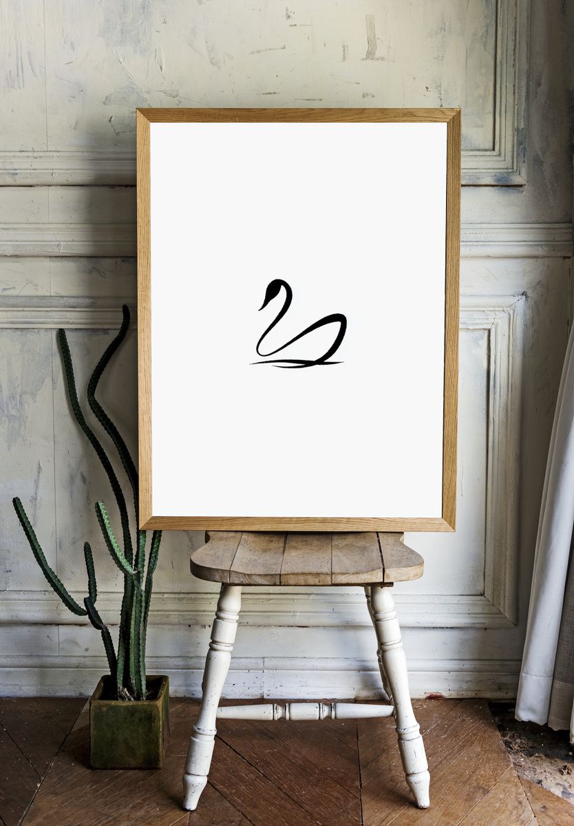 Minimal Swan Line-Art Poster. — room view 1