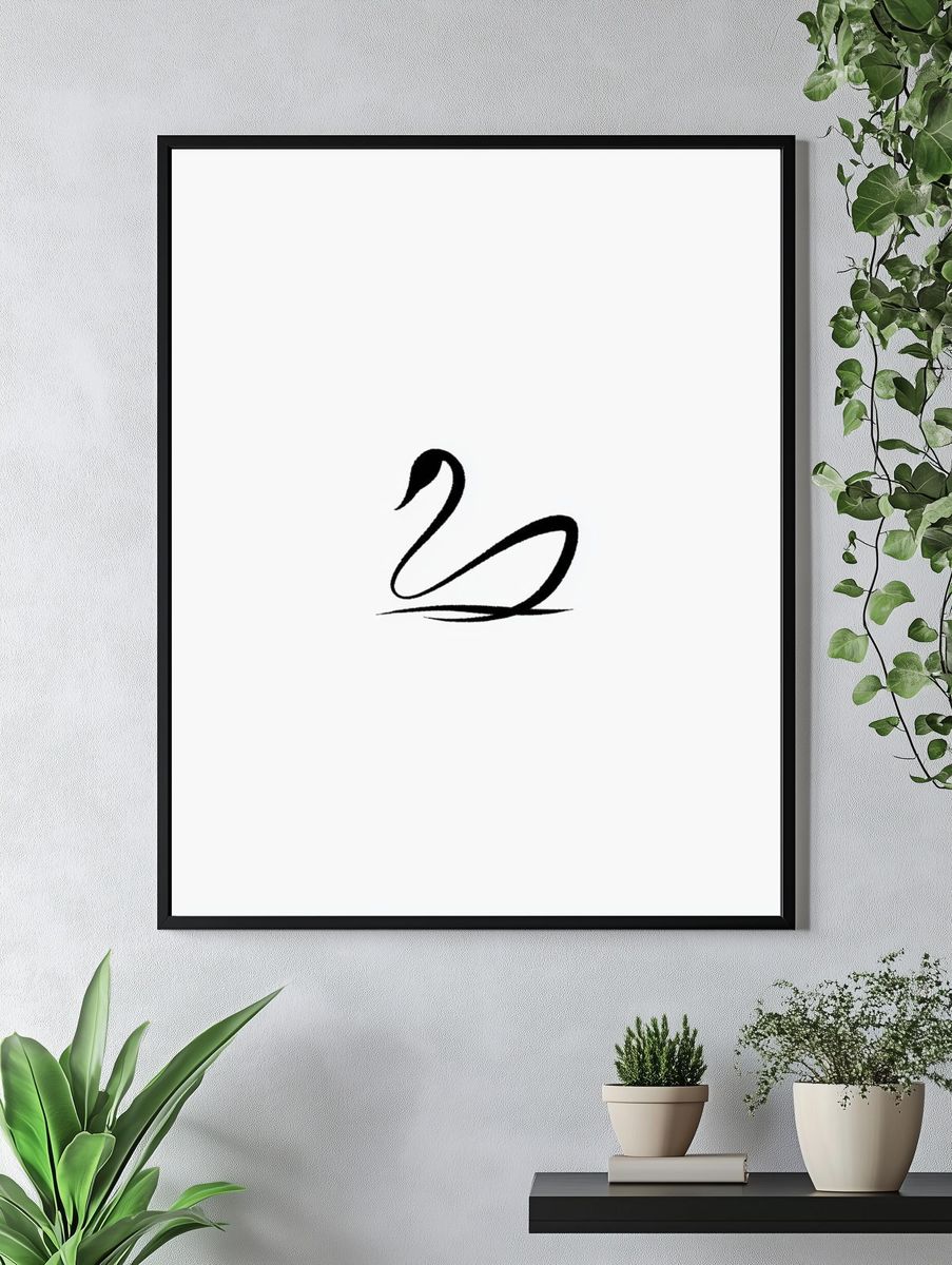 Minimal Swan Line-Art Poster. — room view 4