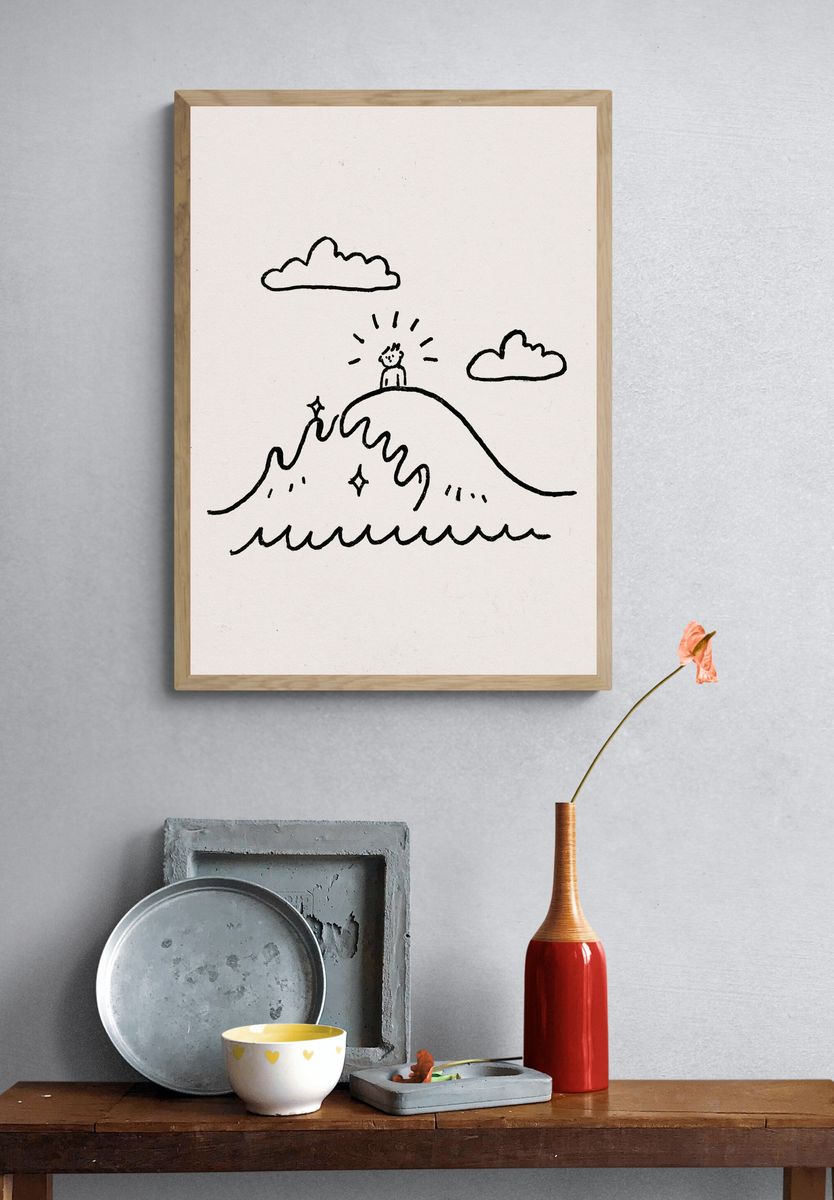Minimal Mountain Line Art Poster. — room view 3