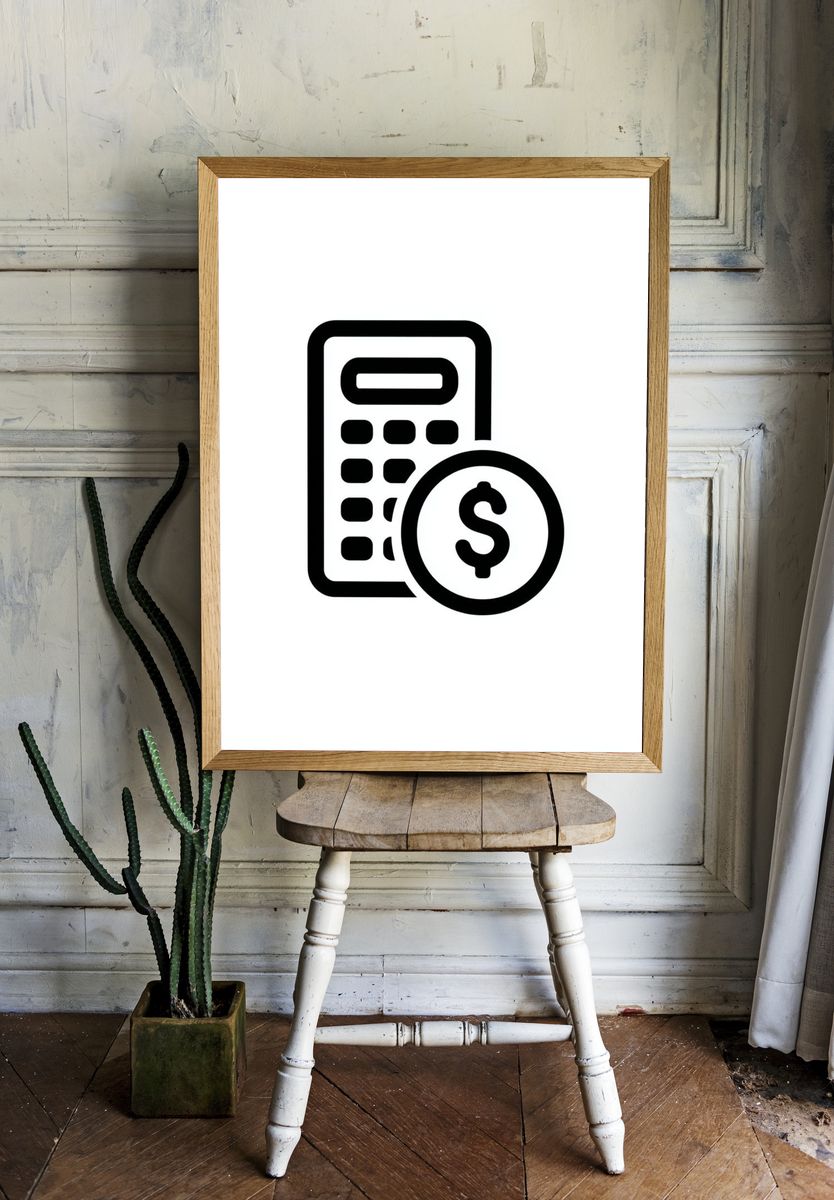 Calculator and Dollar Sign — Minimalist Print room preview