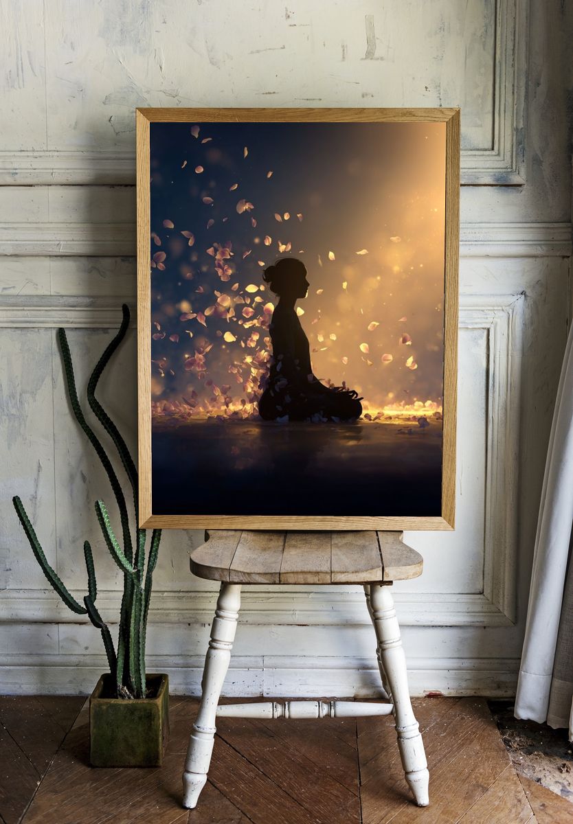 Meditation Silhouette — Mindfulness Print. room preview