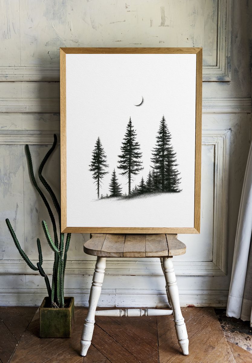 Minimal Pine Forest Print. — room view 1
