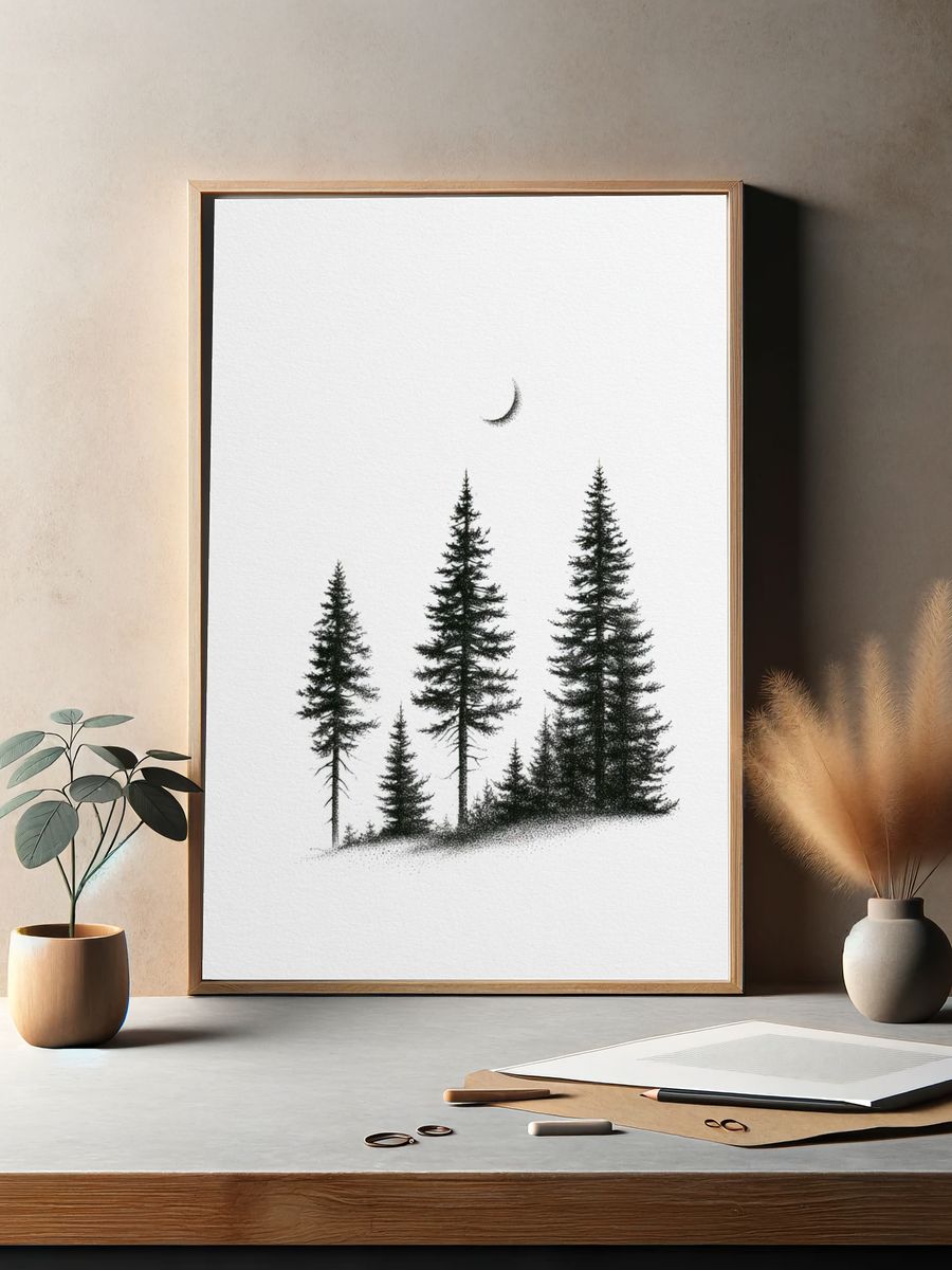 Minimal Pine Forest Print. — room view 2