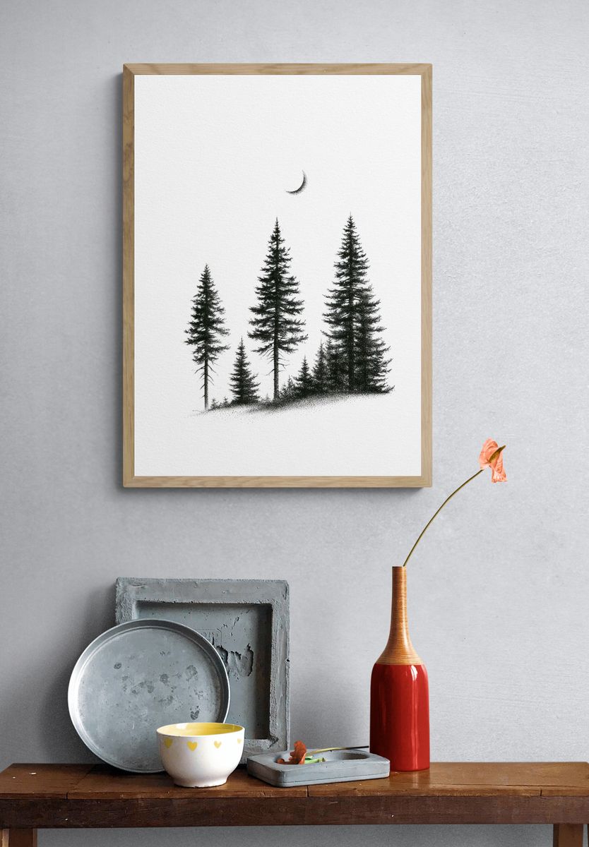 Minimal Pine Forest Print. — room view 3