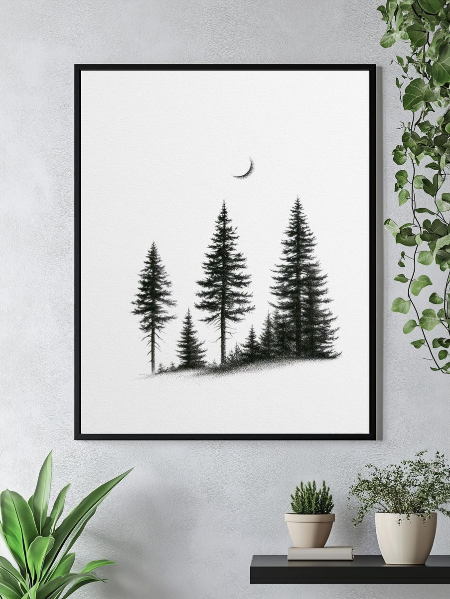 Minimal Pine Forest Print. — room view 4