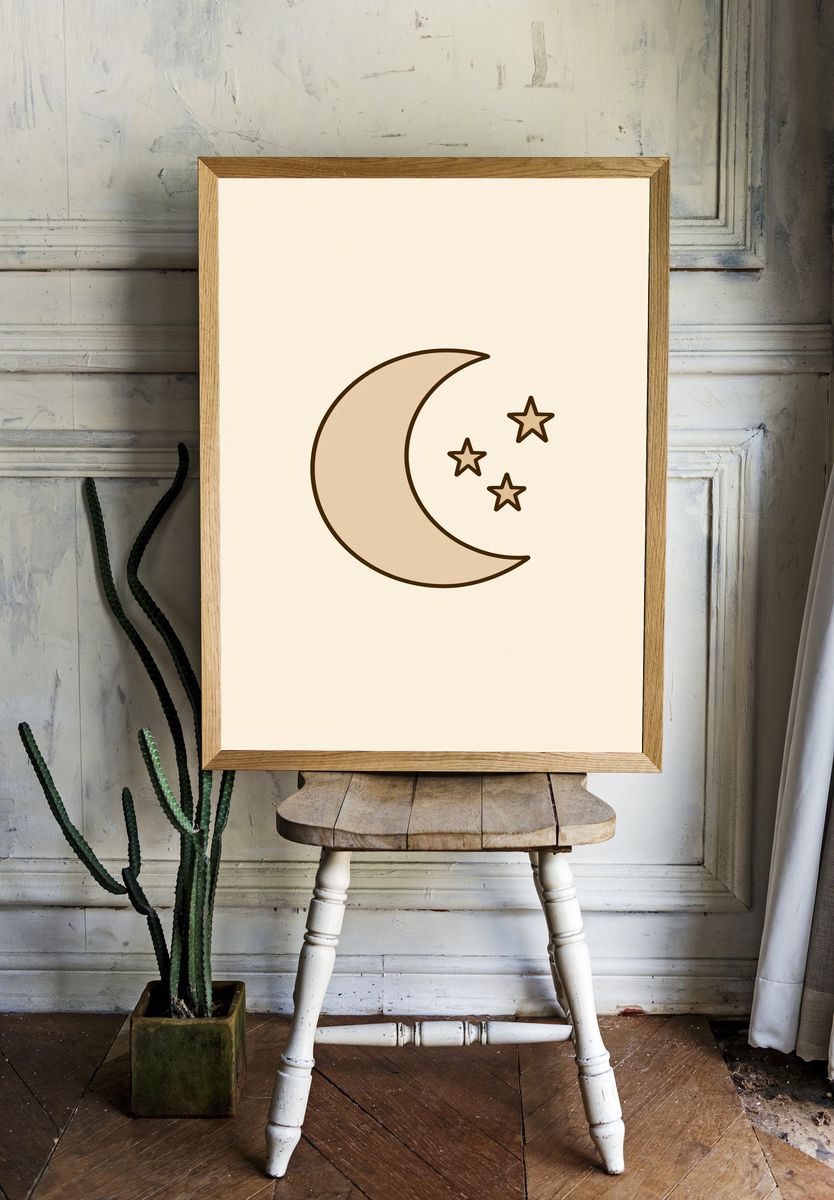 Moon and Stars Minimalist Print. — room view 1