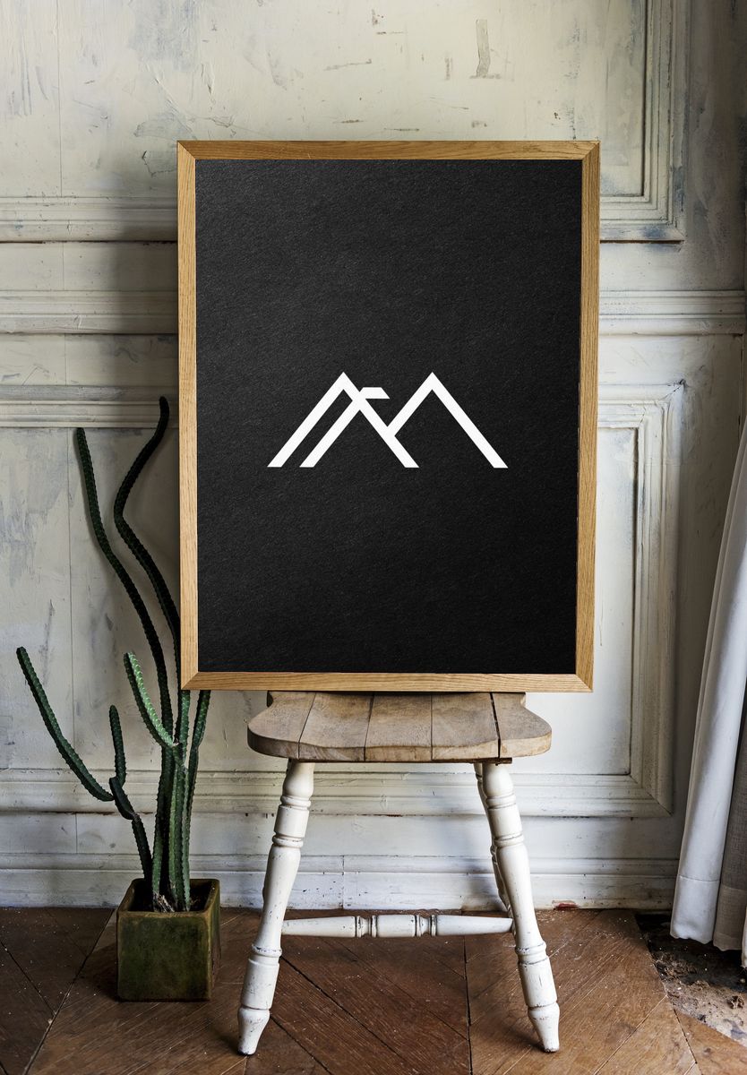 Minimal Mountain Line Art Poster. — room view 1