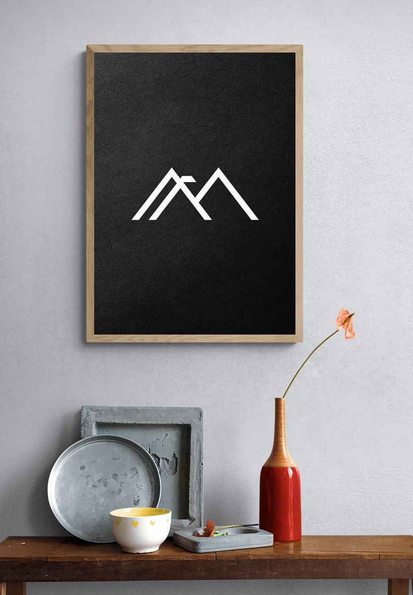 Minimal Mountain Line Art Poster. — room view 3